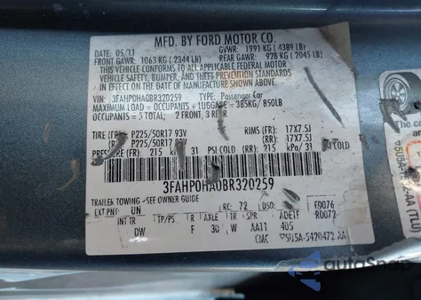 2011 Ford Fusion Se z USA, uszkodzony, nr VIN 3FAHP0HA0BR320259